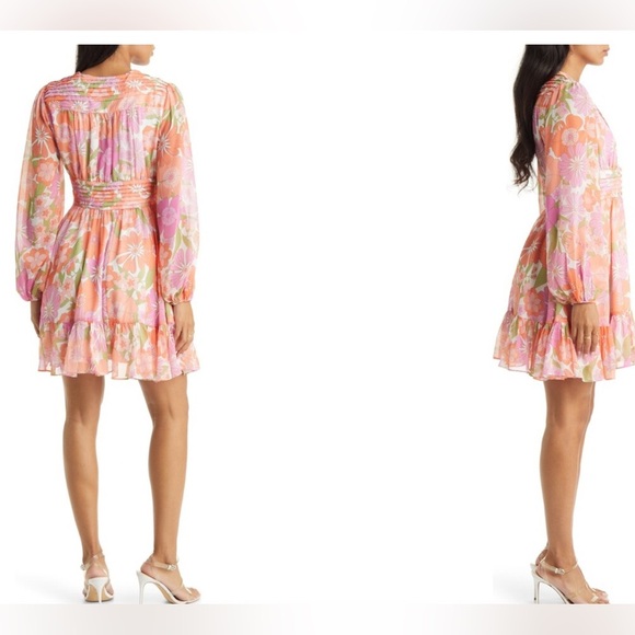 VICI Collection Floral Long Sleeve Chiffon Babydoll Dress Medium Retro Look - Picture 2 of 11